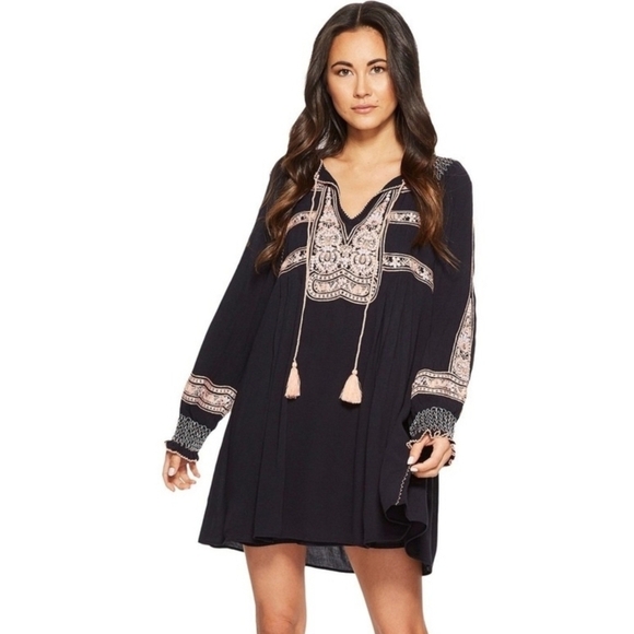 Free People Boho Black Dress with Embroidered Details - Picture 1 of 6